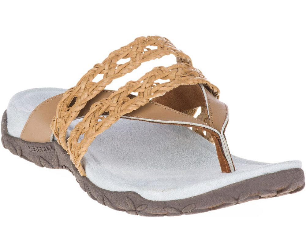 Merrell Sandals Brown/White - Terran Braid Thong - Womens 46VXLOFCH